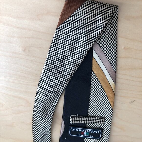 Vintage Portofino Collection Handmade Silk Necktie - Checks & Swirls - Picture 8 of 8